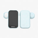 MOMAN XView M4 AI wireless video monitor for iPhone in blue, paired with a magnetic MagSafe ring mount and fill light.