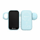 MOMAN XView M4 AI wireless video monitor for iPhone in blue, paired with a magnetic MagSafe ring mount and fill light.