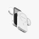 MOMAN XView M4 AI wireless video monitor for iPhone MagSafe in white, with a magnetic MagSafe mount and fill light.