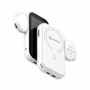 MOMAN XView M4 AI wireless video monitor for iPhone MagSafe in white, with a magnetic MagSafe mount and fill light.