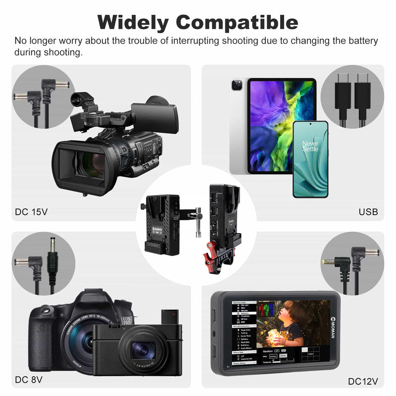 Moman MVBP is widely compatible with kinds of devices, including BMPCC 4K, camcorder, smartphone, monitor, etc.