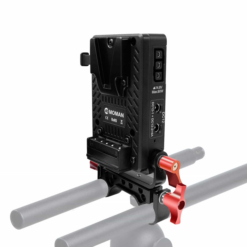 Moman MVBP-S is able to mount with two 15mm rods. It is ideal for Blackmagic camera rig for on-th-go shooting.