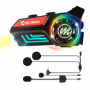 Moman H4S Bluetooth headset for dirt bike helmet has unique headlight and RGB lighting for safe and enjoyable riding.