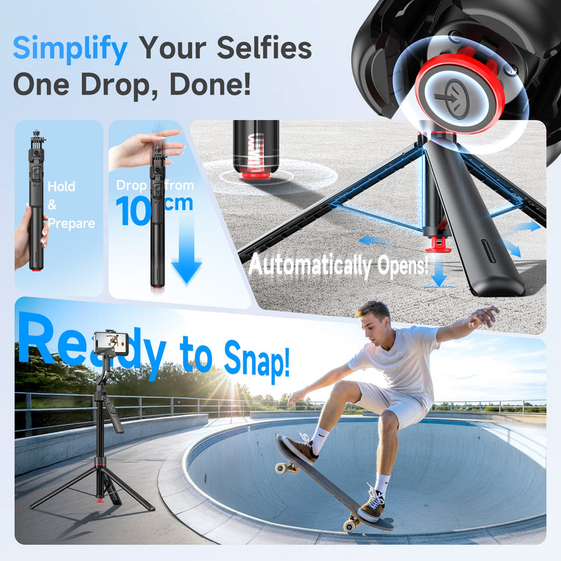 Moman TT07 auto tracking tripod for iPhone and Android automatically opens after dropping from 10cm above.