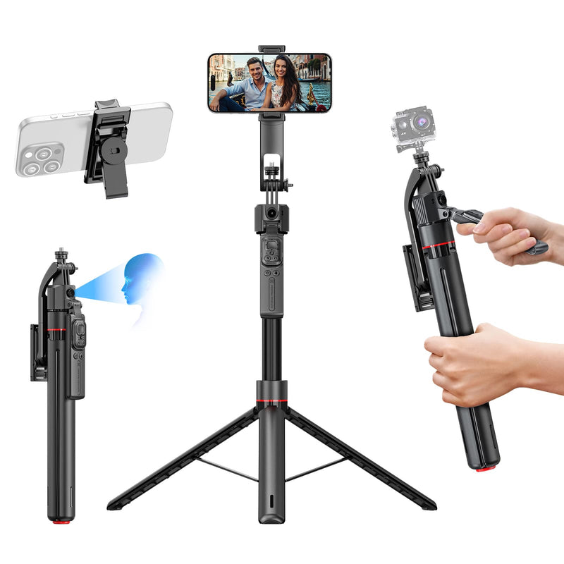 Moman TT07 is an auto tracking tripod for phone and camera, with a phone holder and a 1/4’’ screw for mounting.