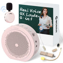 Bluetooth voice amplifier Moman A6 Max pink version package includes an amplifier, wireless and wired mics, and a strap.
