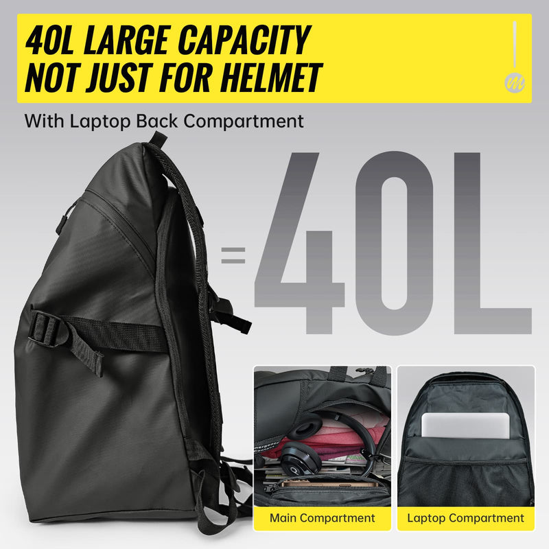 Moman B2R has a 40L capacity, making it the best backpack for motorcycle helmet, laptop, and more.