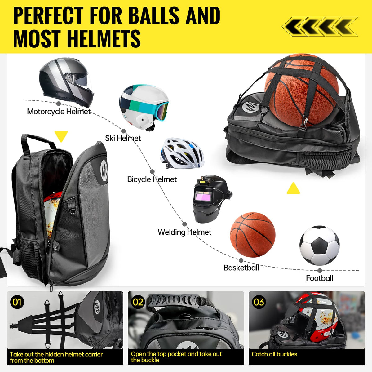 Moman BM1 Motorcycle Backpack with Helmet Holder, 40L Capacity, Multiple Pockets, Waterproof, USB Charging Port Featured