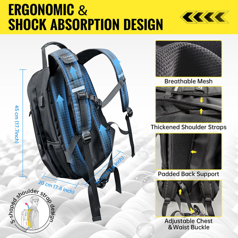 Moman BM1 Motorcycle Backpack with Helmet Holder, 40L Capacity, Multiple Pockets, Waterproof, USB Charging Port Featured