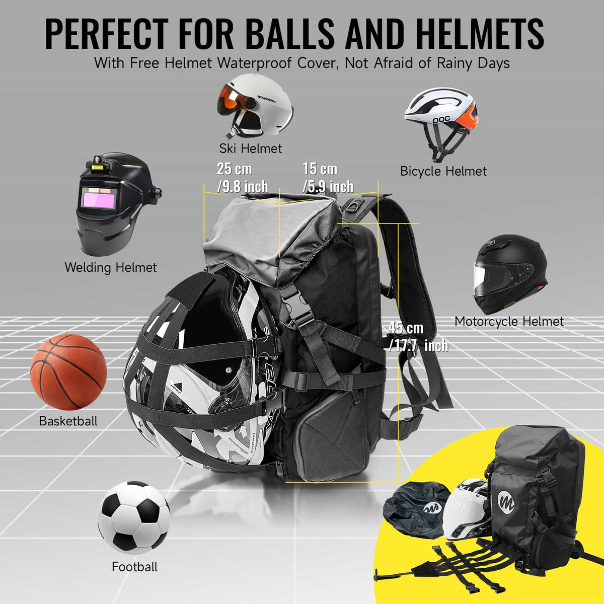 Moman BM2 Best Backpack for Motorcycle Riding, Dual Compartment, Multiple Pockets, Waterproof, and Helmet Rain Cover Included