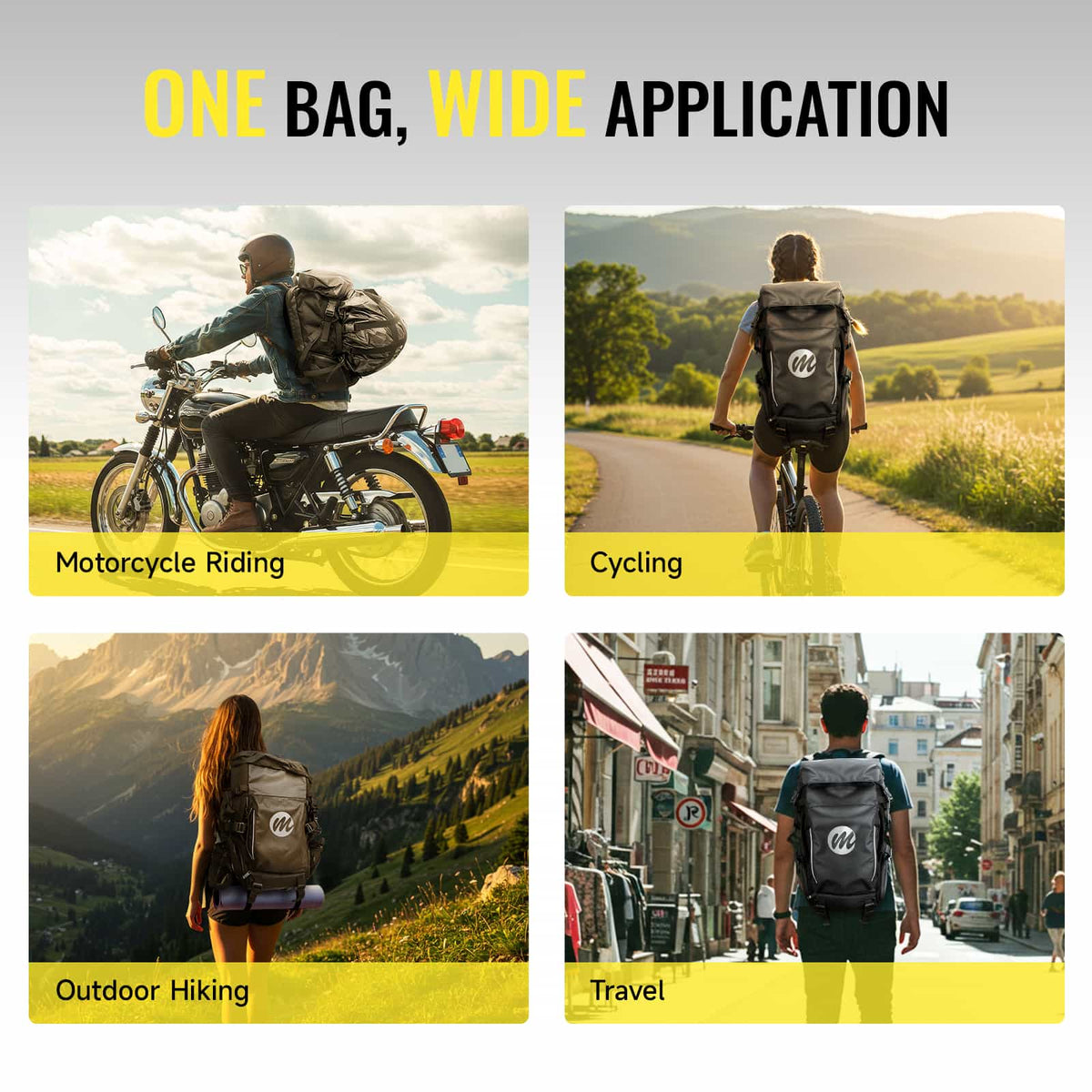 anyone use a camping backpack to travel on a motorcycle Moman BM2 Best Backpack for Motorcycle Riding, Dual Compartment, Multiple Pockets, Waterproof, and Helmet Rain Cover Included