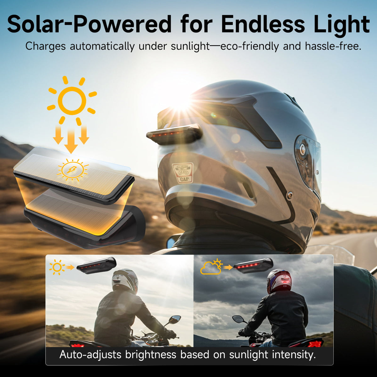 Moman HL1S Wireless Brake Light for Motorcycle, Auto Brake Detection, Solar & USB-C Charging, IPX4 Waterproof