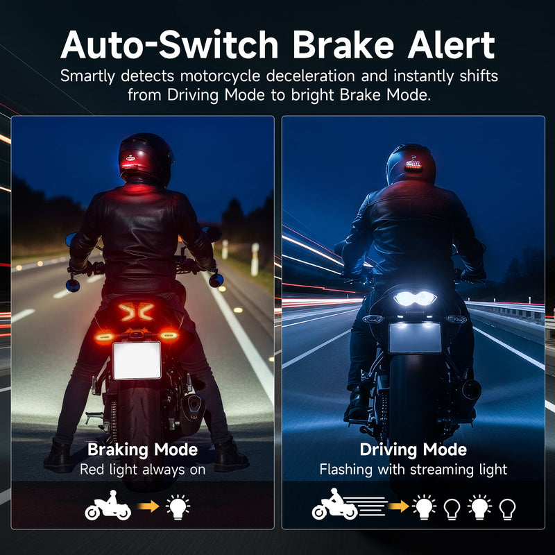 Moman HL1S detects motorcycle deceleration and automatically switches from driving mode to brake mode.