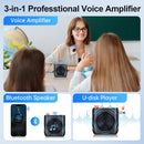 Moman J98 voice amplifier connected via Bluetooth to smartphone, also plays U-disk audio.