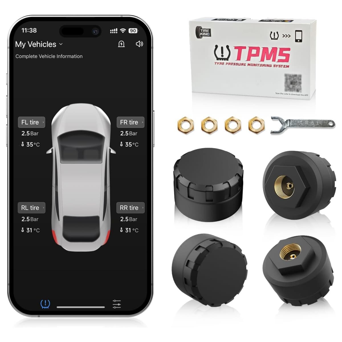 TPMS Moman 4 Capteurs Pour Camping-car - Surveillance Pression Et Température Pneus Via App IOS (0-16 Bar)