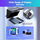 Moman MT16 video camera teleprompter with iPad as a display device and a suction cup for securely holding a smartphone.