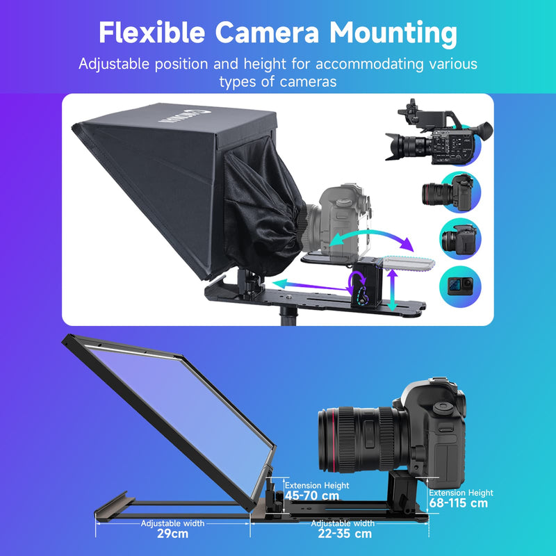 Moman MT16 camera bracket is adjustable at height and position, fitting different cameras.