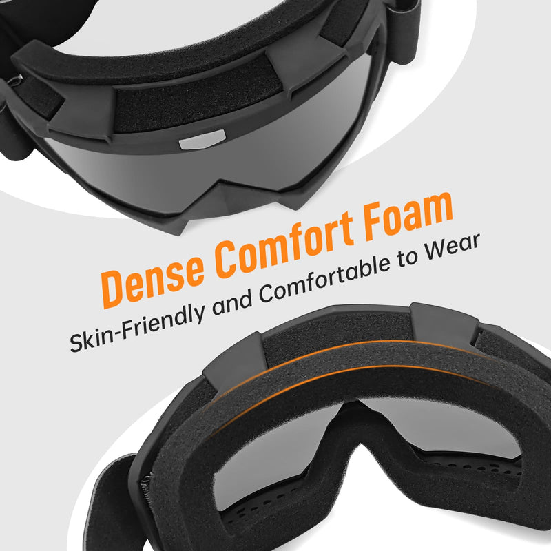 Wearing goggles when riding motorcycle with Moman OG is comfortable with dense comfort foam.