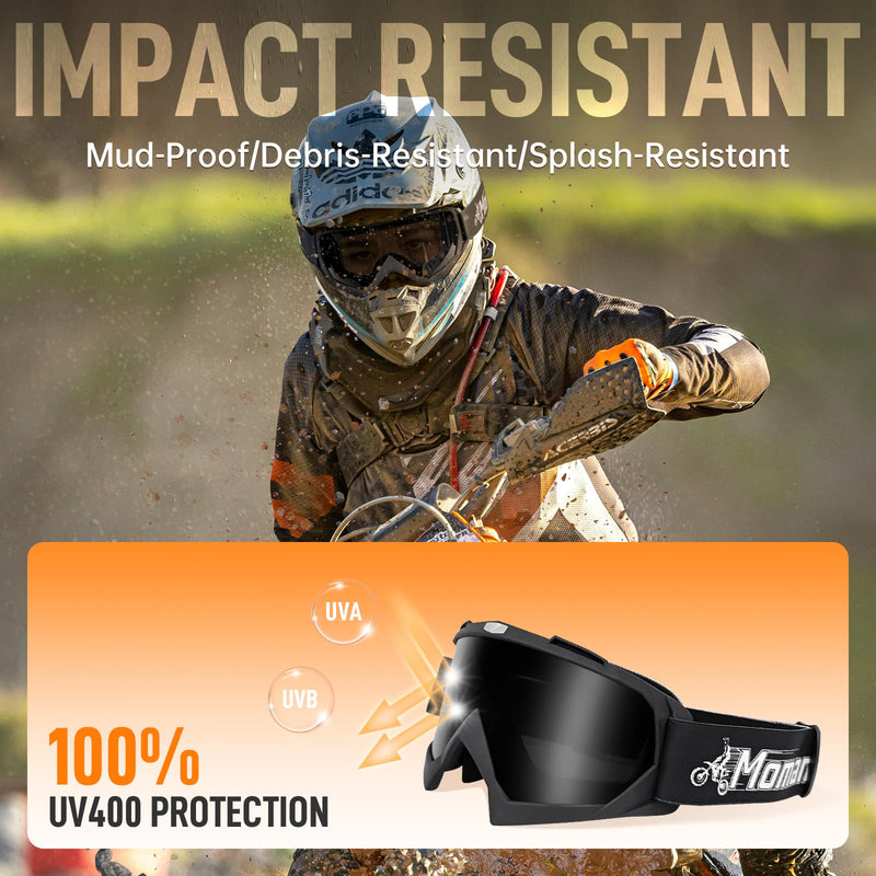 Moman OG offers eye protection for motorcycle riding, featuring UV400 protection and is mud-, debris, and splash-resistant.