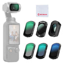 Moman PKT3 lens filters for mobile cameras include a 1/4 black diffusion, CPL, wide-angle lens, UV, LPR, and ND8.