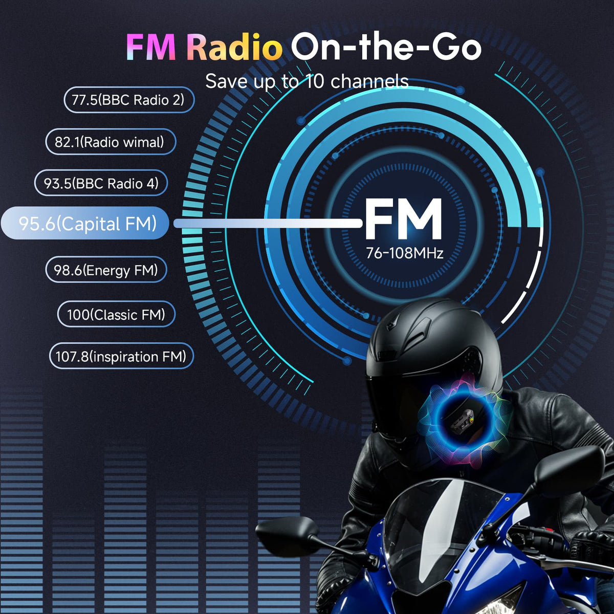 fm motorcycle helmet Bluetooth Headset with Mic for Helmet Moman RS-H4P