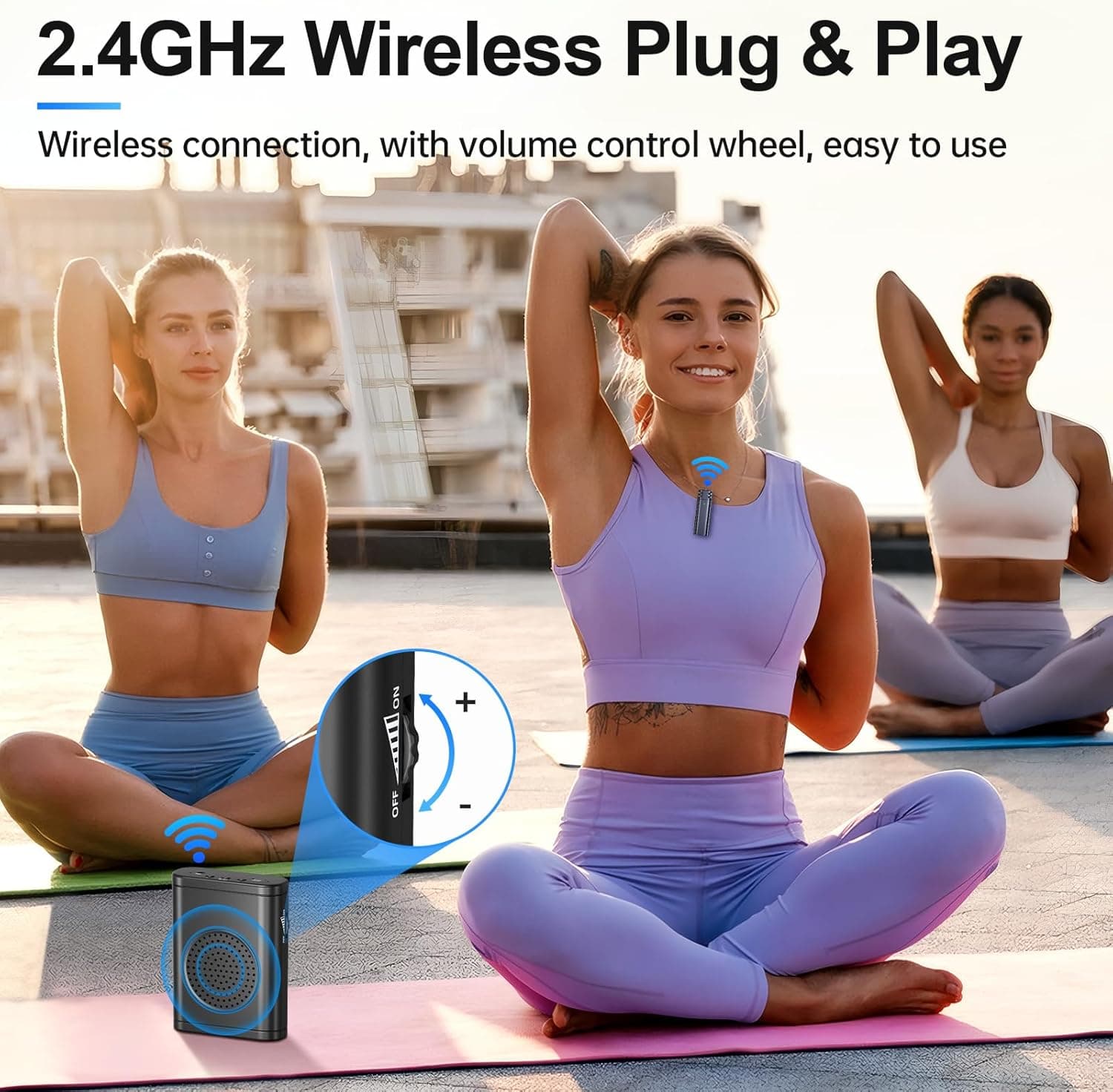 Moman S57 mini voice amplifier wireless microphone is easy to use. It has a volume control wheel.
