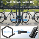 Moman TLK folds to 18 cm and extends to 80 cm, capable of locking two bikes at the same time.