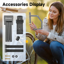 Moman TLK grey version package includes a grey chain lock, two keys, two Velcro straps, and a bracket mount.