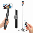 Moman WS22 magnetic selfie stick tripod​ with a Bluetooth remote control and a built-in magnetic holder.