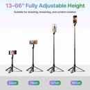 Moman WS22 selfie stick tripod has an adjustable height of 13 " to 66 " for flexible shooting angles.