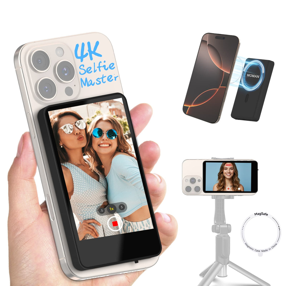 携帯電話のセルフィーモニター画面 Moman XView M4 | Moman