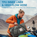 It features a TPU inner liner and a high-flow hose to handle fuel, water, and more.