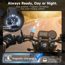 Moman MK2 offers two charging methods: solar-powered charging for sunny days and magnetic charging for rainy and night riding.