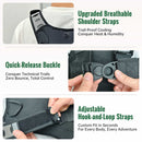 Comfortable design includes breathable should straps, quick-release buckle, and adjustable hook-and-loop straps.