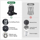 Moman motorcycle backpack with hydration bladder stands out with its XL airflow ports, comfort fit, and slow-aging design.