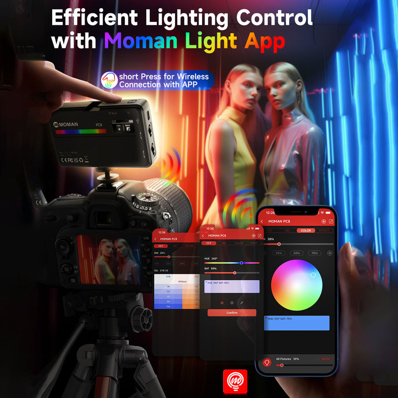 Moman PC8 allows efficient lighting control with the Moman Light App.