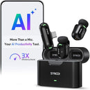 SYNCO Smic AI smart wireless microphone works with an AI productivity tool and includes two transmitters and a receiver in a charging case.