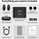 SYNCO Smic AI comes with two transmitters, a USB-C receiver, a charging case, two windshield foams, two square magnets, a charging cable, a carrying pouch, and a user manual.