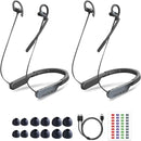 SYNCO Xtalk S in a 2-piece kit includes 2 neckband intercom headsets with 6 pairs of black ear tips and a USB charging cable.