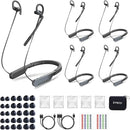 SYNCO Xtalk S in a 5-piece kit includes 5 neckband intercom headsets with 15 pairs of black ear tips, 5 bags, and 2 USB charging cables.