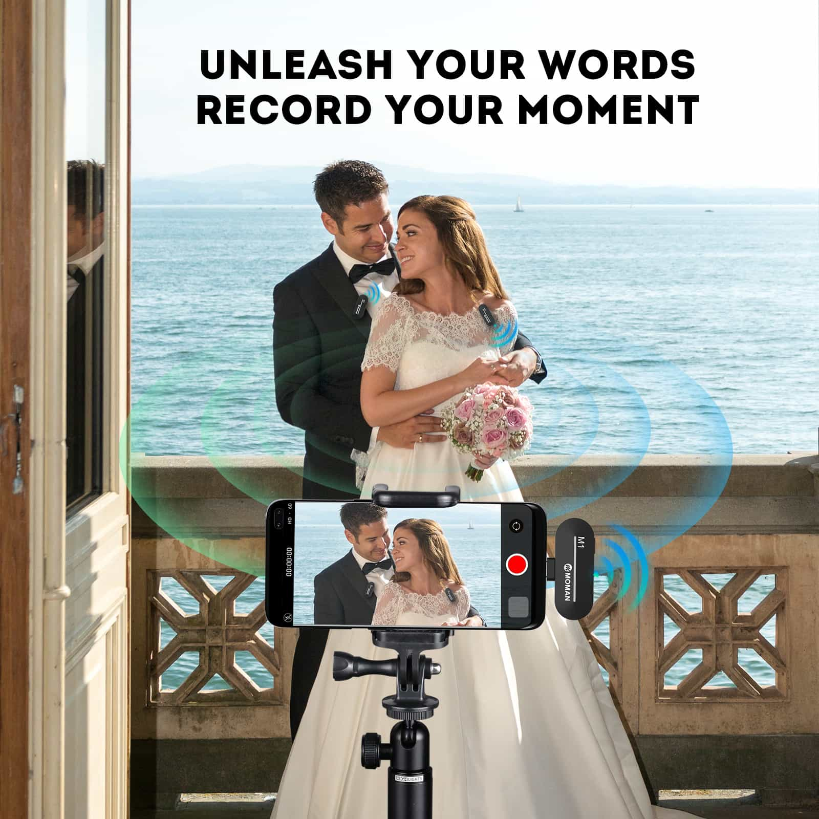 Moman M1 wireless mini microphone for mobile is adaptable for various applications, such as wedding video recording, live streaming, and so on.