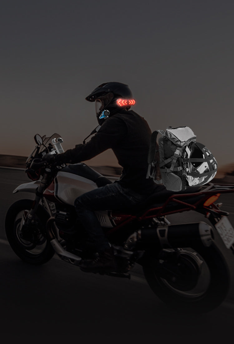 Moman motorcycle riding system includes helmet intercoms, headsets, and accessories like backpacks and brake lights.