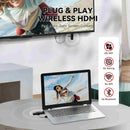 Moman D9T wireless HDMI transmitter and receiver support plug-and-play for fast, automatic screen mirroring from a laptop to a TV.