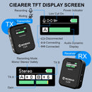 Moman C2 & C2X transmitter and receiver carry TFT screen to show recording mode, battery status, etc.