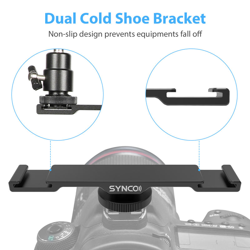 SYNCO SM5 is designed to have a dual cold shoe bracket for two devices installing at the same time