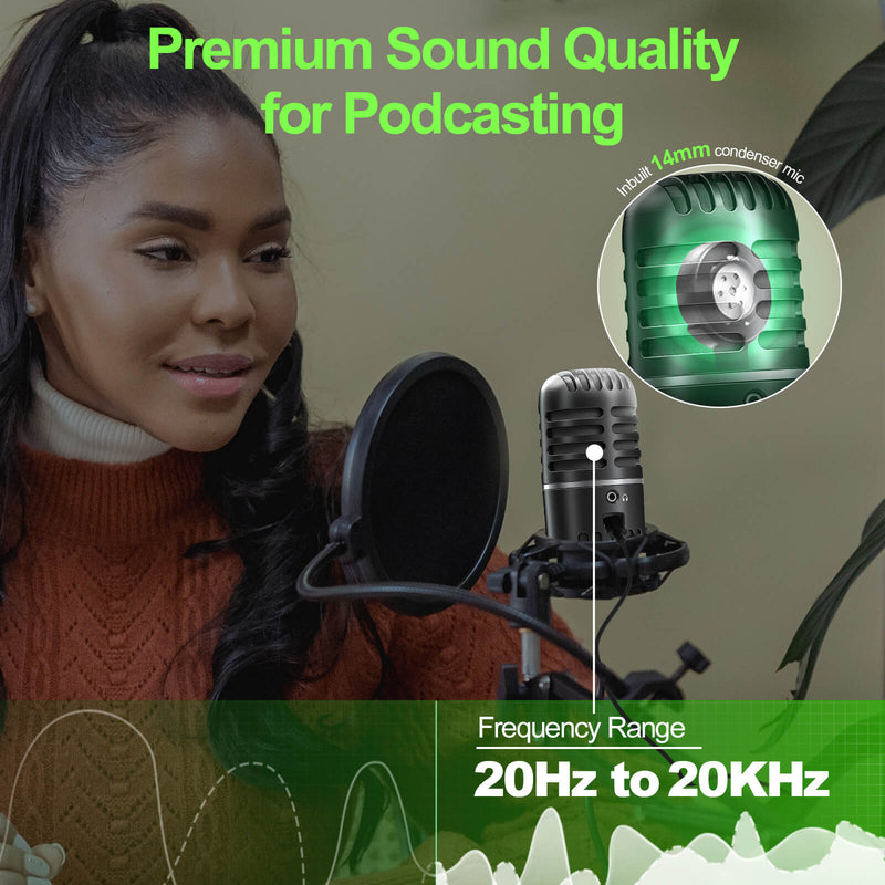 Moman EMP produces premium sound quality for podcasting with its inbuilt 14mm condenser mic and standard frequency range