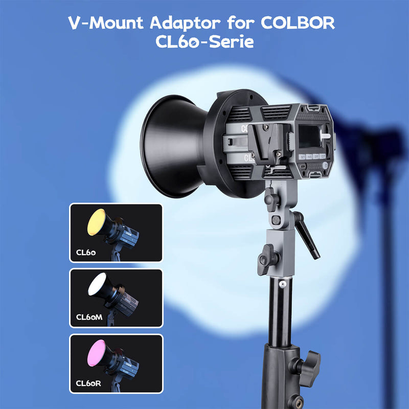 COLBOR VM2 black colored v mount battery adaptor can be used for COLBOR CL-60 series. It's perfectly match this studio lighting setup.
