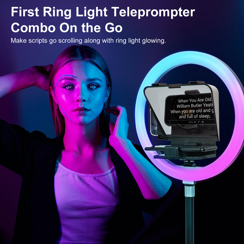 Moman MTRX is the first ring light included teleprompter kit on the go, which offers a customized lighting and prompting solution