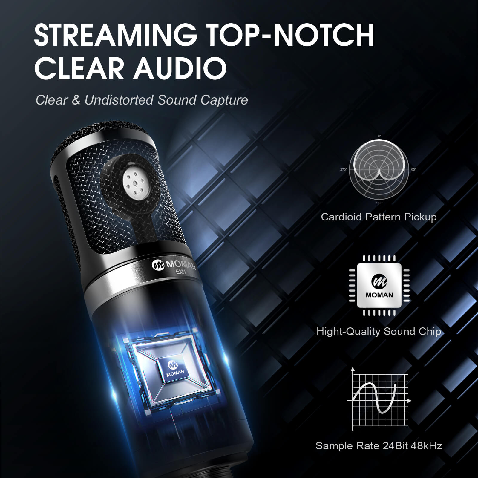 Moman EM1 PC microphone for streaming top-notch clear audio