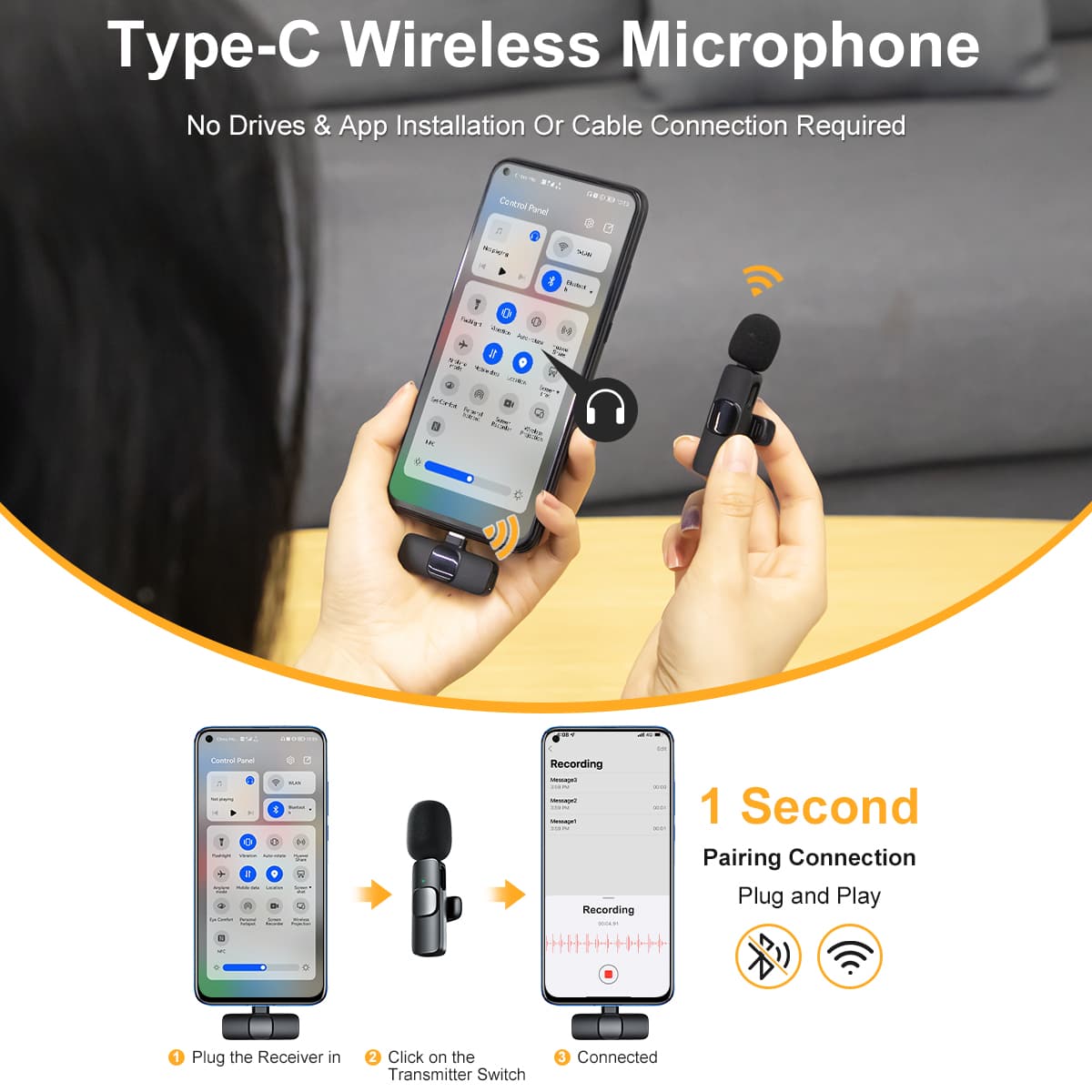 Moman CP1(C) android external microphone works with Type-C port, no app and cable required